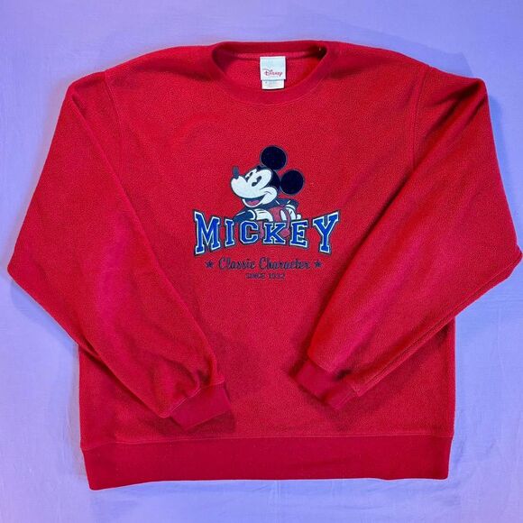 Vintage Y2K Disney Mickey Mouse Red Fleece Crewneck Sweatshirt Classic Character - Picture 1 of 3
